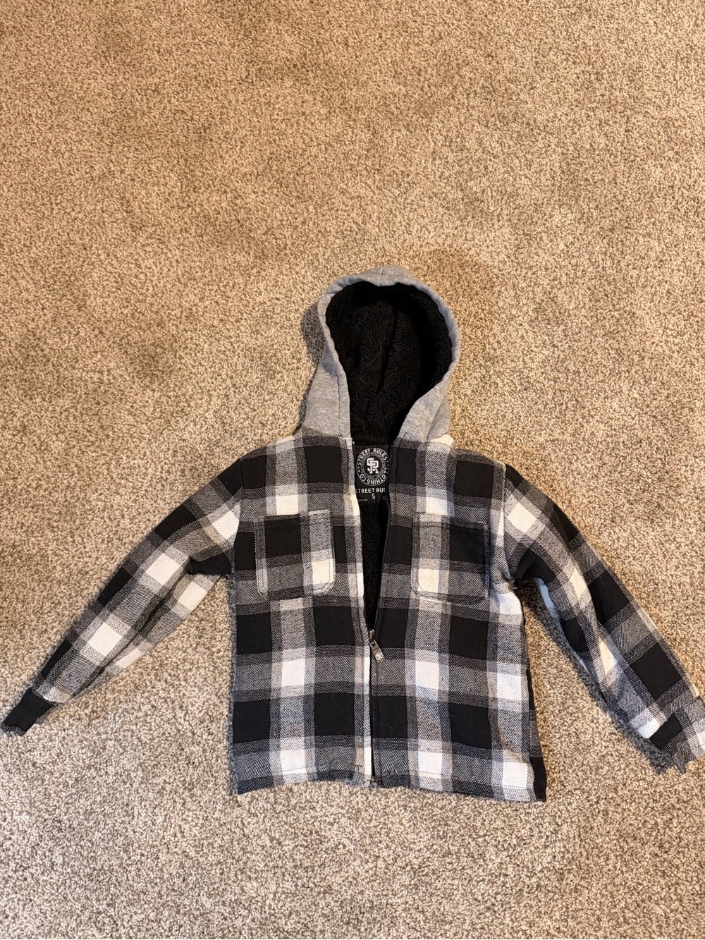 Kids Black & Gray Plaid Hooded Zip-Up Shirt Jacket